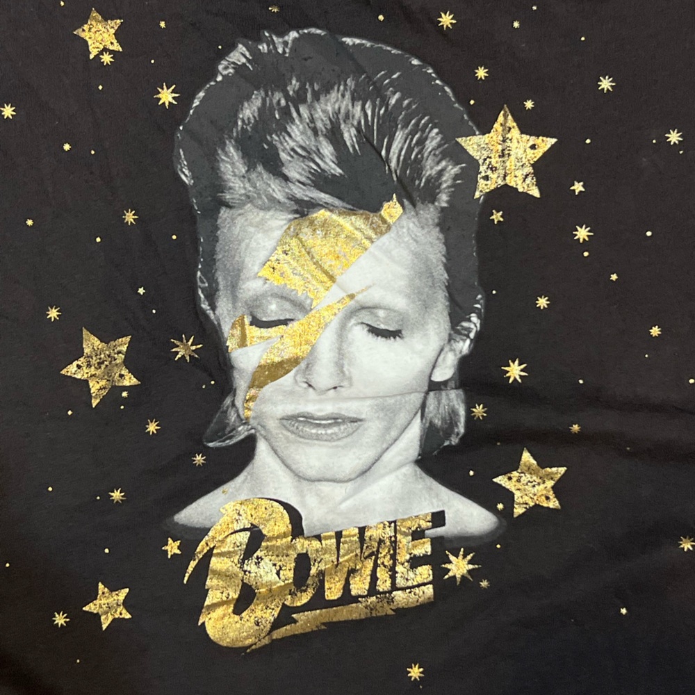 David Bowie Black Graphic T-Shirt with Gold Star Print